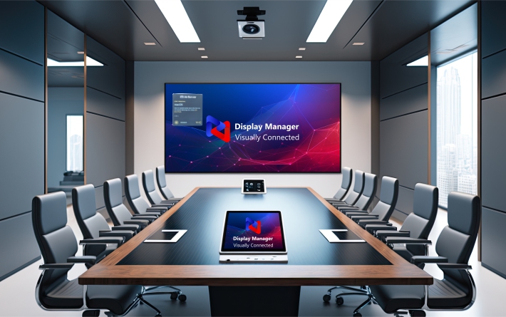 Modern meeting room with AV technology and Teams Room console