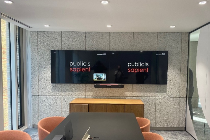 Publicis Sapient audio visual technology Meeting room with audio visual technology at Publicis Sapient London offices.